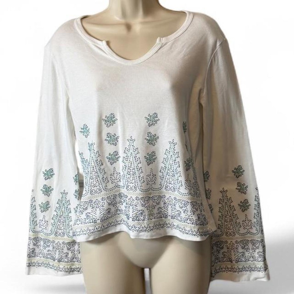 Rare Vintage Y2K Fang White Beaded Bell Sleeve Top, Women's White Size L